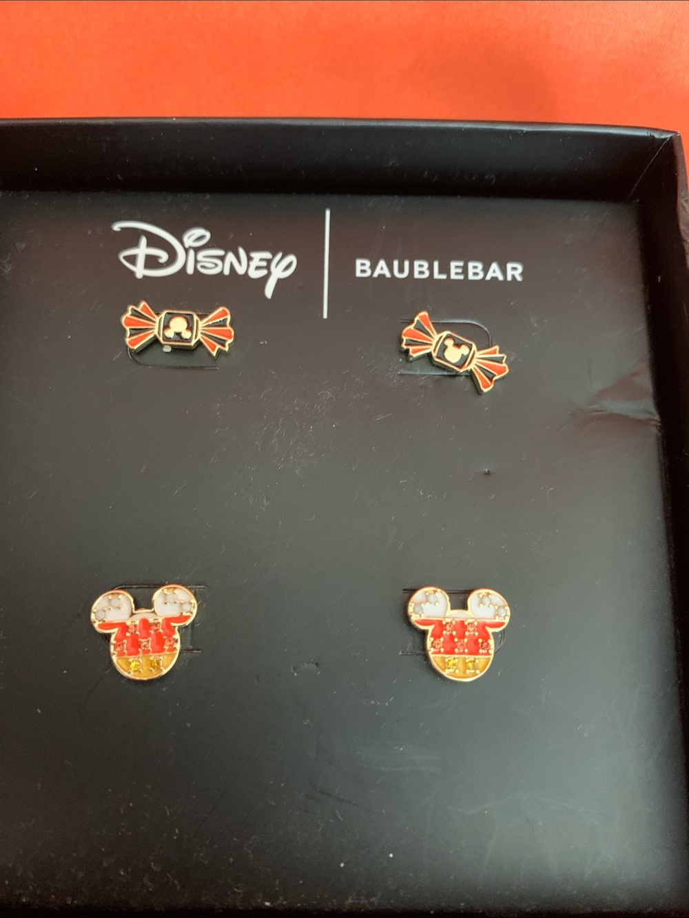 Disney Kids Red and Gold Mickey & Candy Stud Earring Set